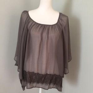 Grey sheer top with lace by Hazel